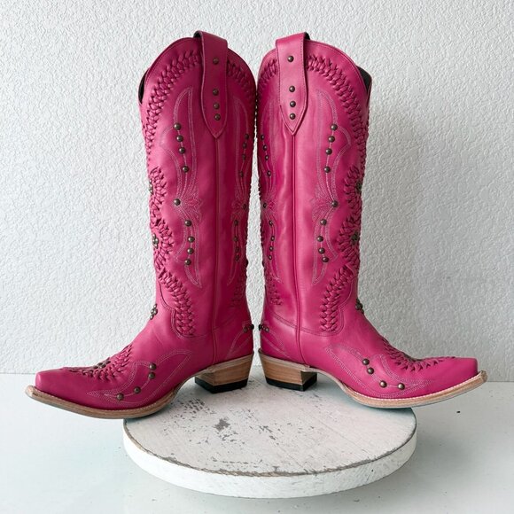 Lane COSSETTE Hot Pink Cowboy Boots Western Cowgirl Tall Snip Toe Womens Size 7 - Picture 8 of 11